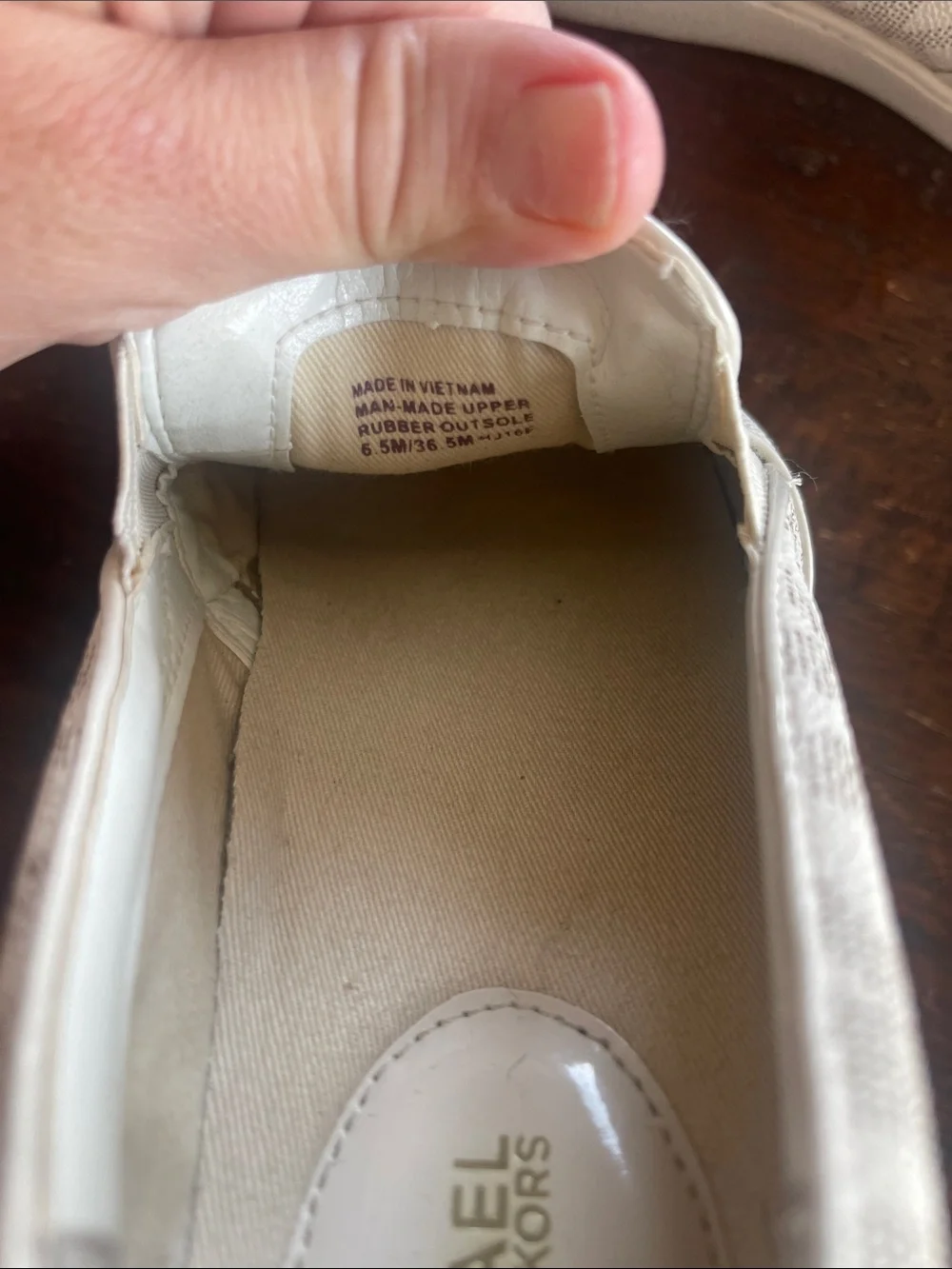 Michael Kors White and Gold MK Logo Slip-On Sneakers
